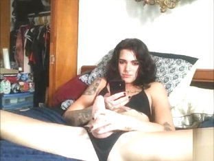 Cute femboy jerks big dick webcam