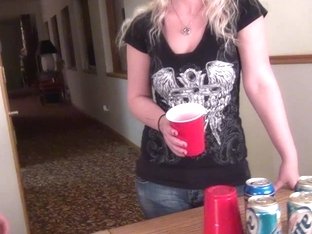 College Strip Beer Pong Game With Two Hot Roommates