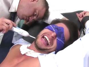 Blindfolded and restrained stud receives hard tickling
