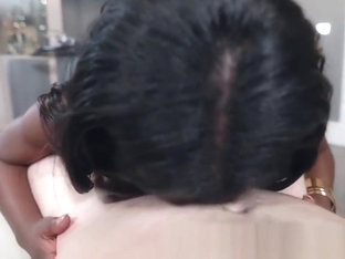 Ebony hottie rubbing her pussy while riding cock