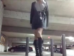 Cute Chick Exposing and Masturbating in Public Parking