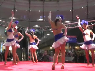 Sexy Girls In Short Skirts Dancing For The Crowd