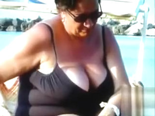Large Saggy Breasts In Bikini Tops By The Pool