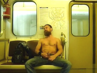 Bearded Russian Guy Rubs His Big Dick On The Subway