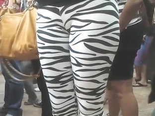 Public Cameltoe In Skintight Zebra Pants
