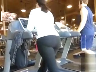 Fat Ass Woman Walks On The Treadmill