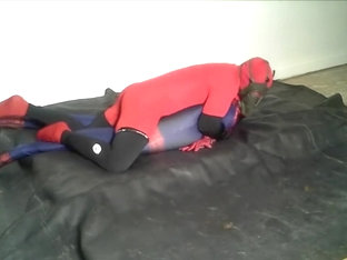 red and black spandex humps and cums spiderman