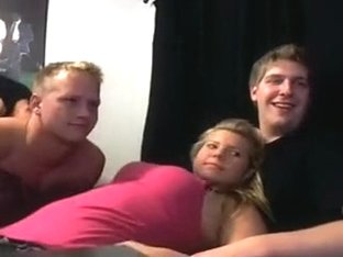 Blonde Gf Takes On Three Guys