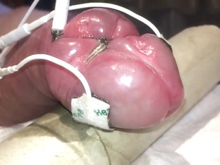 Subject C's beautiful pumped cock milked with estim