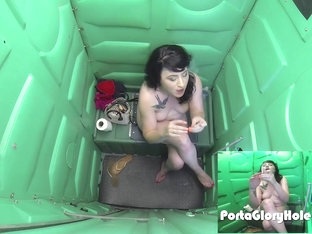 Cute Girl Sucks Of Cocks Inside A Porta Potty