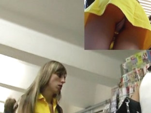 Hot upskirt playgirl in yellow suit