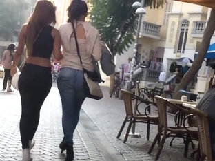 Tight jeans sexy ass with thong popping out walking