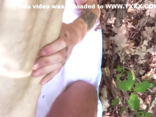 Tatted-up Chap Pulls Down His Jeans And Bangs Outdoors