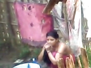 Topless Indian Wife Washes Herself
