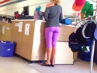 Blonde Shopaholic In Pink Sweatpants Gets Her Behind Taped