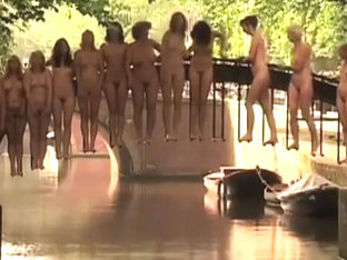 Nude women on an amazing bridge for a great picture