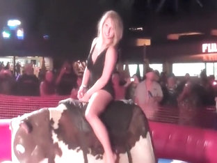 Seductive Blonde Rides The Mechanical Bull