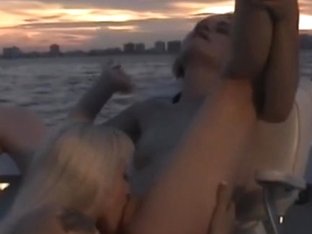 Non-professional Lesbos On A Boat At Sunset