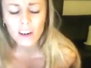Blonde babe with huge tits dildoes her ass on webcam