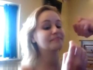 Blond with large wobblers blows weenie