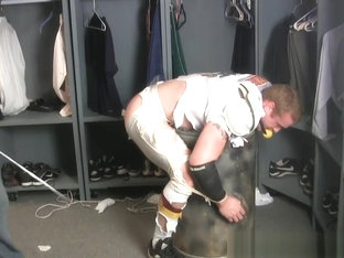 Tall redheaded football player bound gagged stripped and spanked.