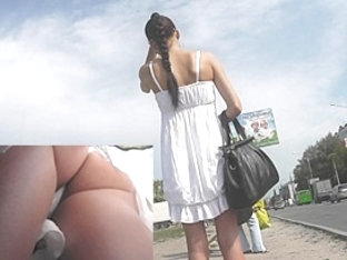 Excellent white summer suit upskirt