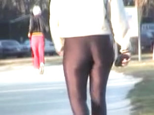 A number of street candid video shots of amateur in pants 08y