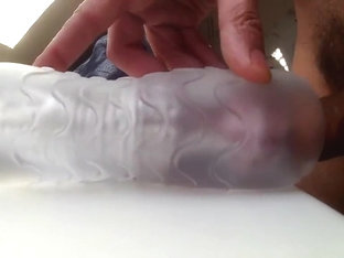 Asian cock masturbating and jerking with ice sextoy