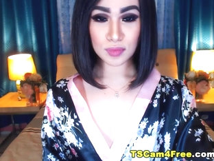This lovely ladyboy enjoying masturbates wildly