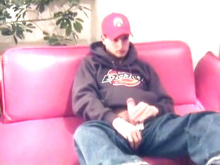 Skater Chris wanks his beautiful cock and cums on his skateboard