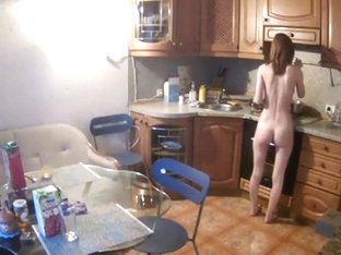 Naked breakfast in a rented apartment