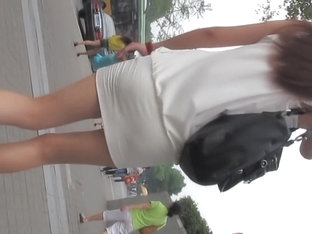 Girl In White Dress Wonderful Upskirt On The Avenue