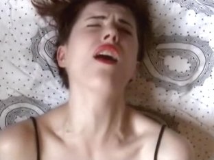 Babe pretends to rub her wet pussy