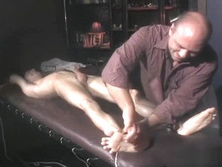 slender twink edged and tickled by old guy