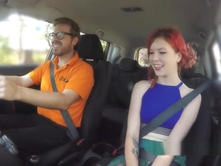 Fire Redhead Gets Instructors Dick In Car