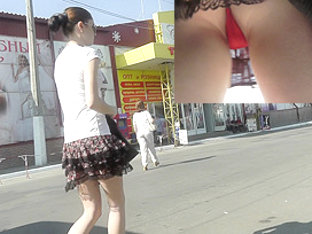 Public Upskirt View Presents Charming Red Panties