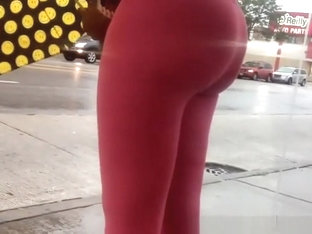 Ebony girl with great ass in red leggings