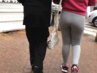 Bubble Butt In Grey Yoga Pants Walking The Street
