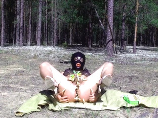 Velena is naked in the forest. Torture with genital pegs.