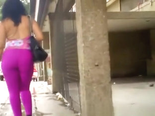 Big ass latin chick in purple leggings