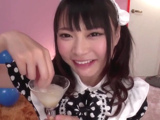 Airi Natsume Looking Sexy A In Maid Costume Drinks Cum From A Glass