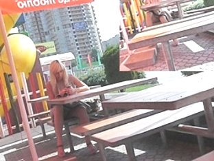 Sexy Sitting Upskirt In A Street Cafe