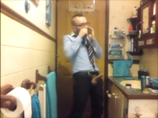 Nerd punk jerking in the bathroom