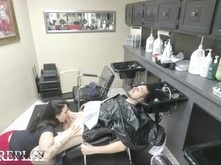 Hairdresser Slurps Her Clients Cock