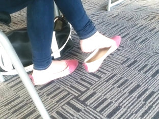 Candid Asian Teen Shoeplay Feet Dangling Pink Flats Part 2