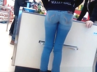 Girl In Tight Jeans Pants At The Supermarket