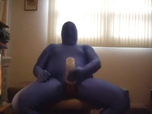 White to Blue Zentai with Fleshlight