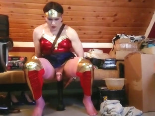 Taking my black dildo as wonder woman again
