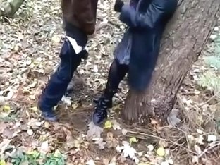 Girl sucks and doggystyle fucks a customer in the forest