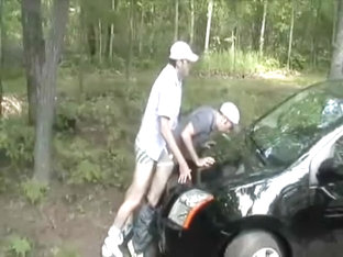 Fucking bareback and breeding outside.